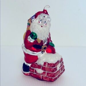 Department 56 Vintage Large Handblown Mercury Glass Santa & Chimney Ornament